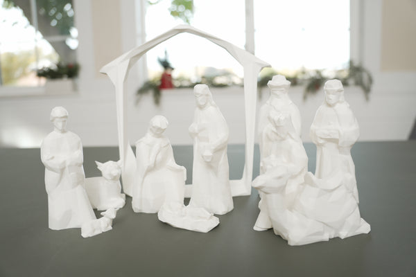 Minimalistic Geometric Low-Poly 11-Piece Christmas Nativity Set