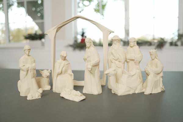 Minimalistic Geometric Low-Poly 11-Piece Christmas Nativity Set